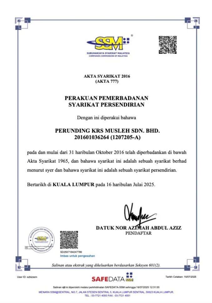 Sijil Pendaftaran Syarikat SSM
